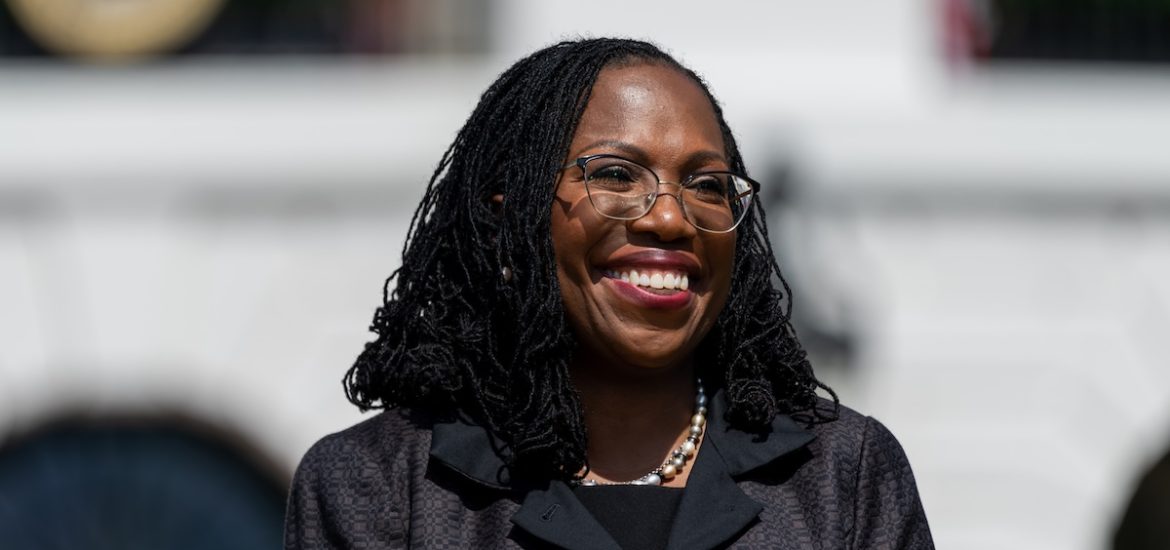 Ketanji Brown Jackson smiling a day after she was confirmed as Supreme Court justice in April 2022