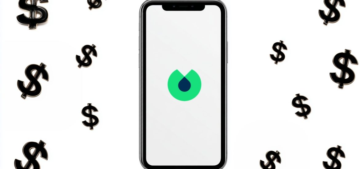 The Blinkist logo on a cellphone surrounded by dollar signs, representing the Blinkist pricing tiers
