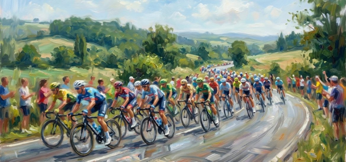 A painting of cyclists in a road race with spectators watching illustrates the concept of social facilitation in psychology