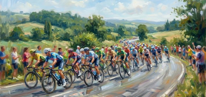 A painting of cyclists in a road race with spectators watching illustrates the concept of social facilitation in psychology