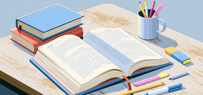 A book set beside reading accessories on a table