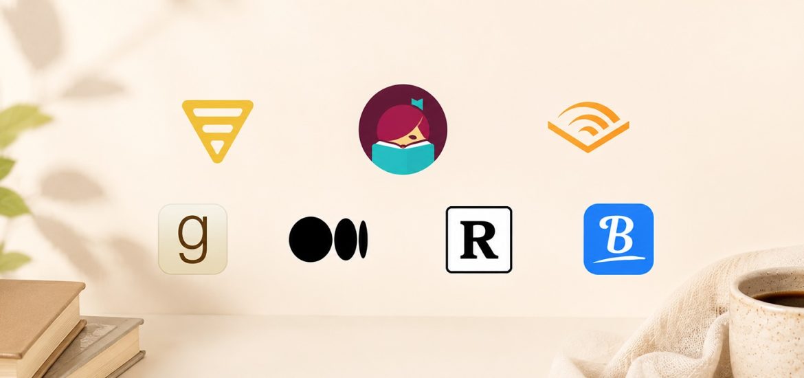 Seven app logos in front of a serene background for casual reading