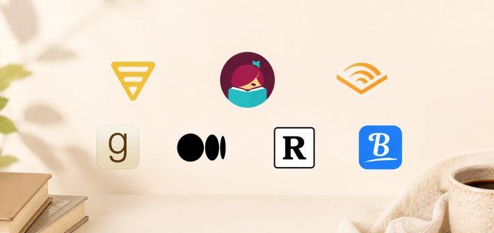 Seven app logos in front of a serene background for casual reading